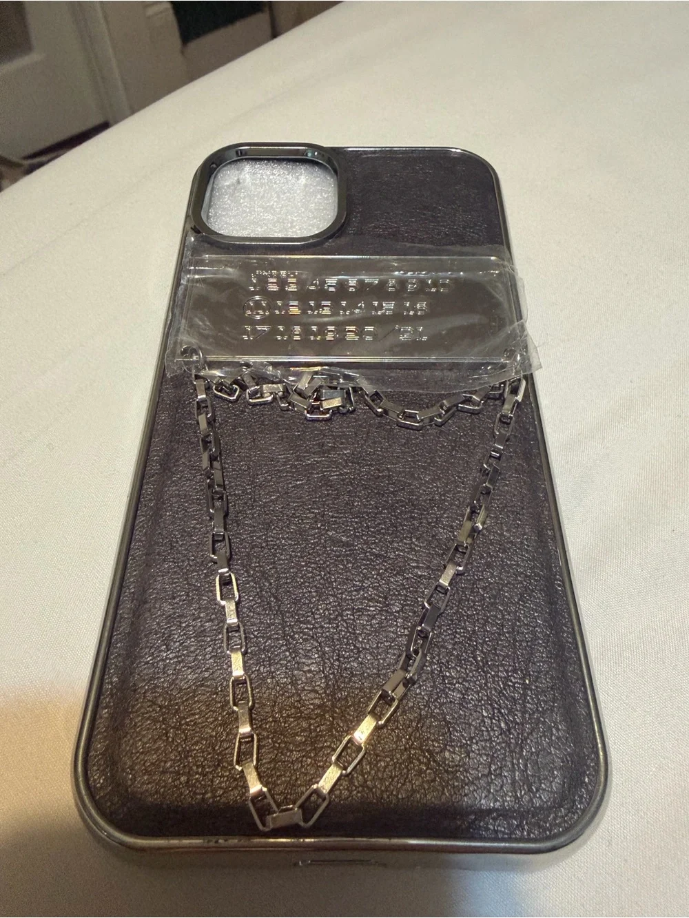 Dark Grey leather Phone Case with Silver Chain Accent - Number chart